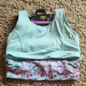 NWT Girls Athletic Works 2-Pack Sport Bras in Light Blue and Pink Size XL